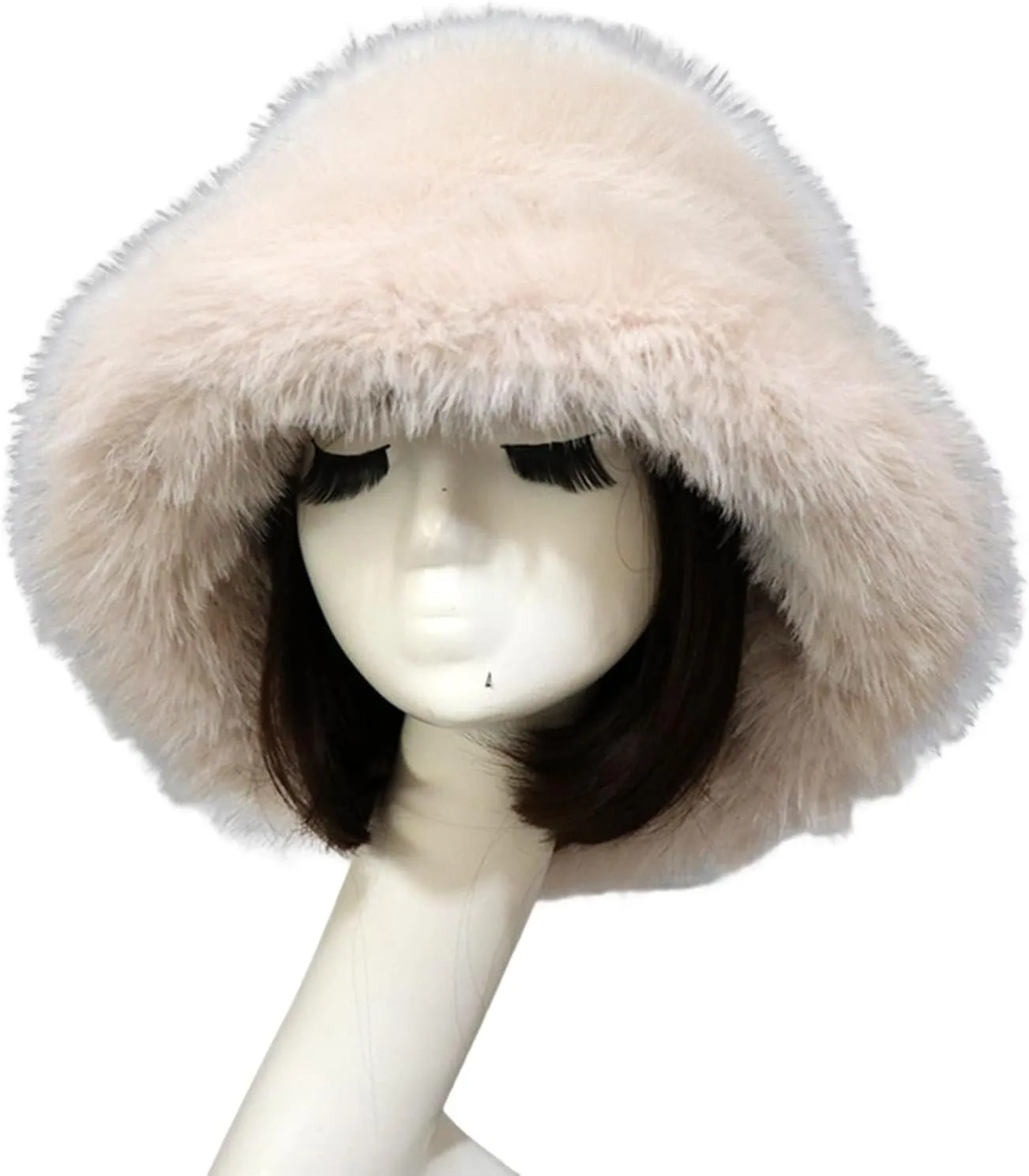 Furry Bucket Hat, Winter Faux Fur Warmer Fisherman Cap Fluffy Wide Brim Bucket Hats