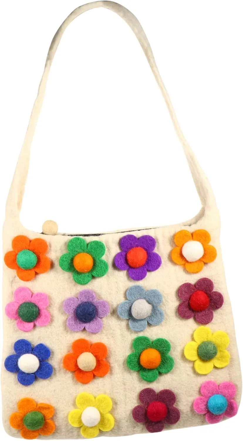 GALPADA Luxury Felt Handbag Purse Women's Shoulder Bag Floral Design for Party Shopping Daily Shoulder Pouch Bucket Pouch