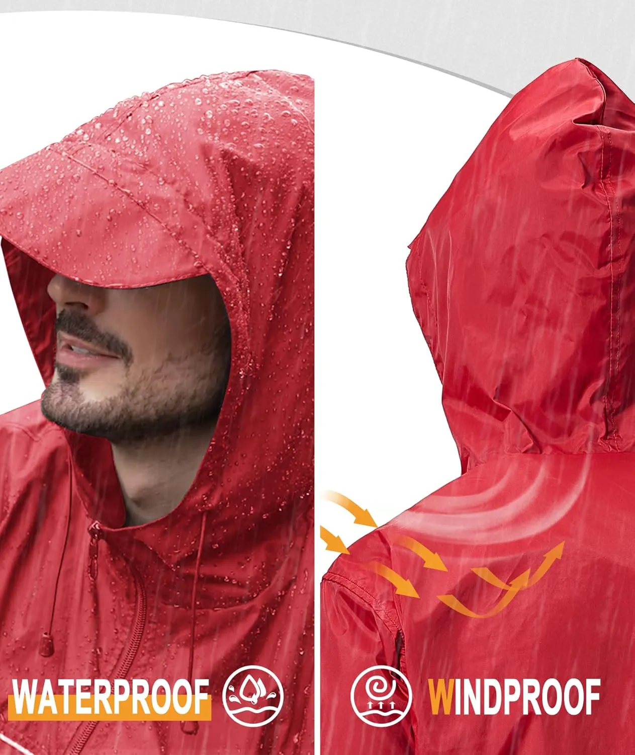 GEEK LIGHTING Mens Waterproof Hooded Rain Jacket Lightweight Raincoat for Outdoor Hiking Running Travel