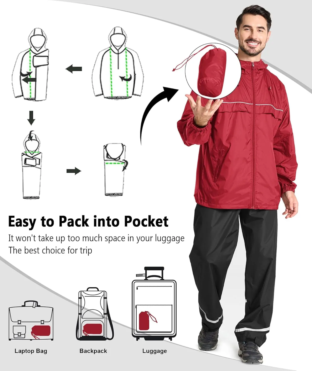 GEEK LIGHTING Mens Waterproof Hooded Rain Jacket Lightweight Raincoat for Outdoor Hiking Running Travel