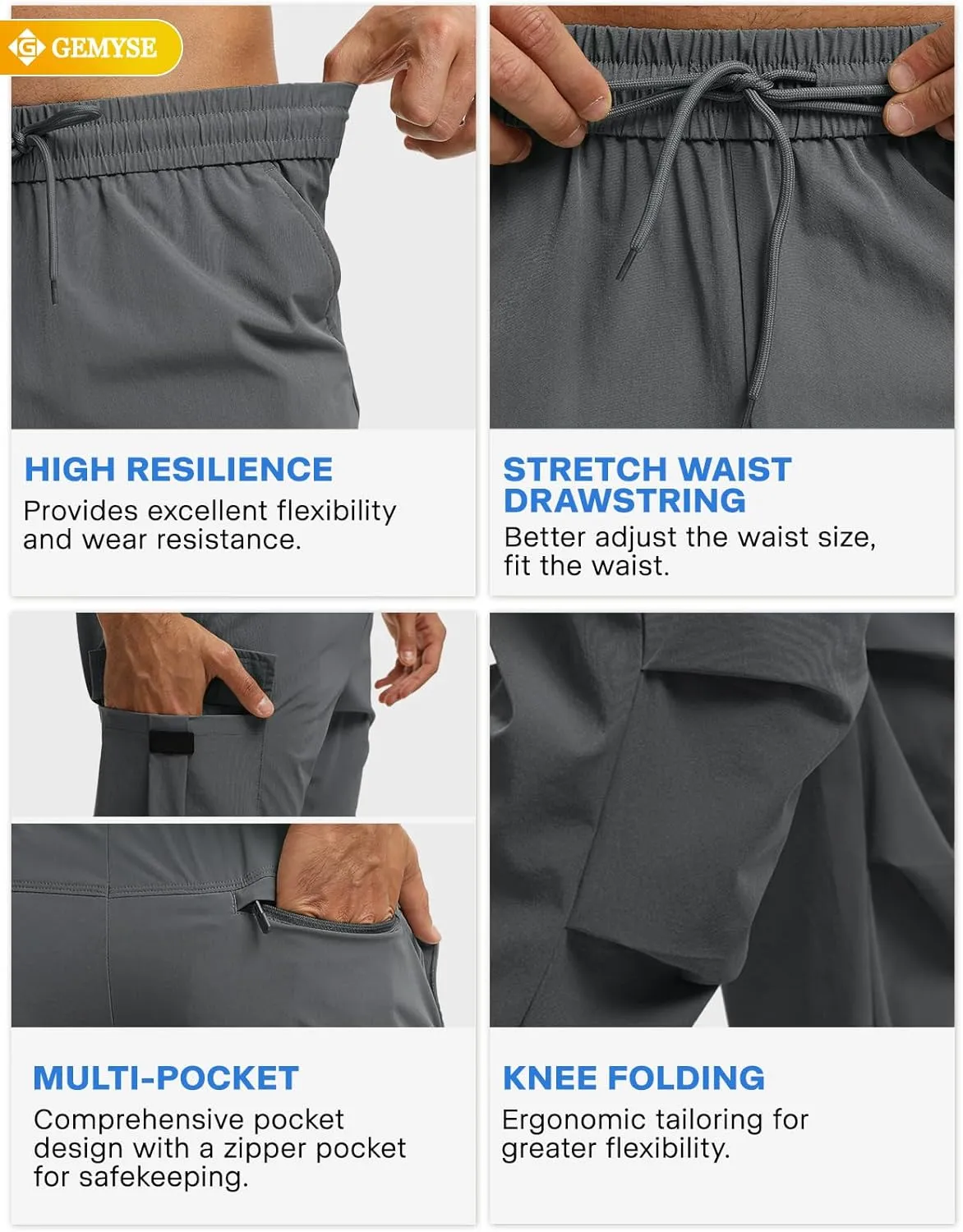 GEMYSE Men's Track Pants Lightweight Quick Dry Travel Fishing Joggers Running Workout Active Athletic Hiking Pants