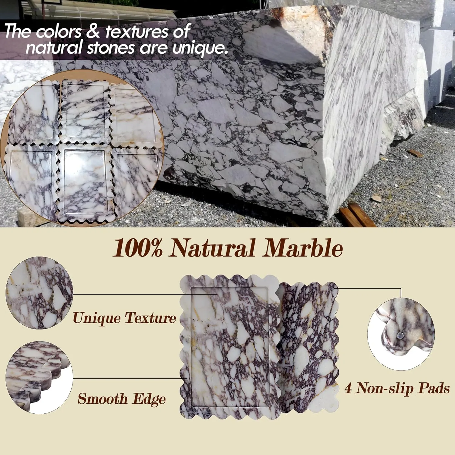 Genuine Calacatta Viola Scalloped Marble Tray, Real Natural Marble Stone Tray, Luxury Decorative Trays for Bathroom, Dresser, Vanity, Kitchen, Home Decor, 10.6" x 8", Calacatta Viola Purple