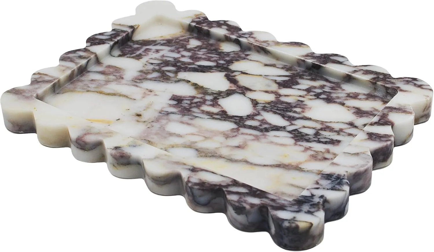 Genuine Calacatta Viola Scalloped Marble Tray, Real Natural Marble Stone Tray, Luxury Decorative Trays for Bathroom, Dresser, Vanity, Kitchen, Home Decor, 10.6" x 8", Calacatta Viola Purple