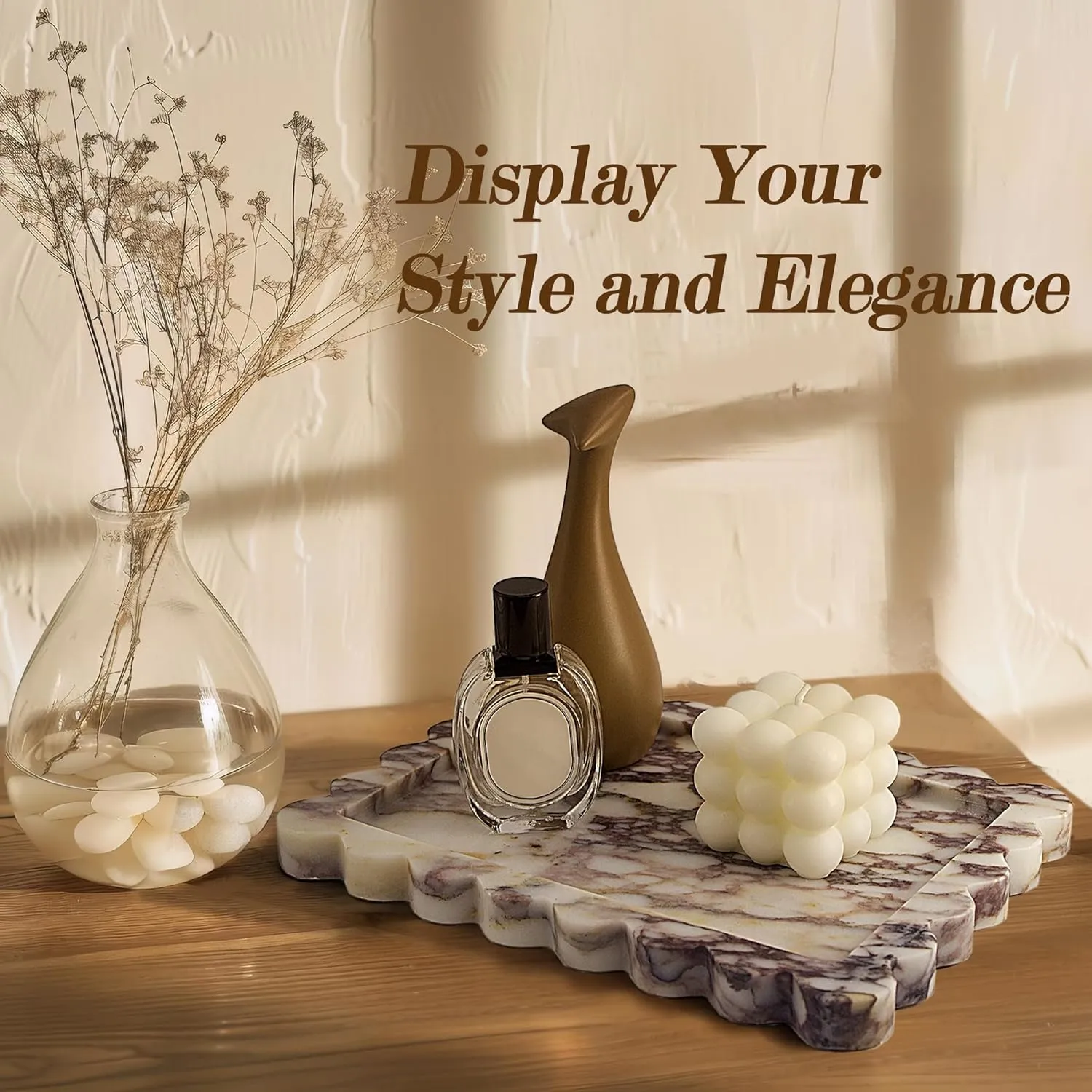 Genuine Calacatta Viola Scalloped Marble Tray, Real Natural Marble Stone Tray, Luxury Decorative Trays for Bathroom, Dresser, Vanity, Kitchen, Home Decor, 10.6" x 8", Calacatta Viola Purple