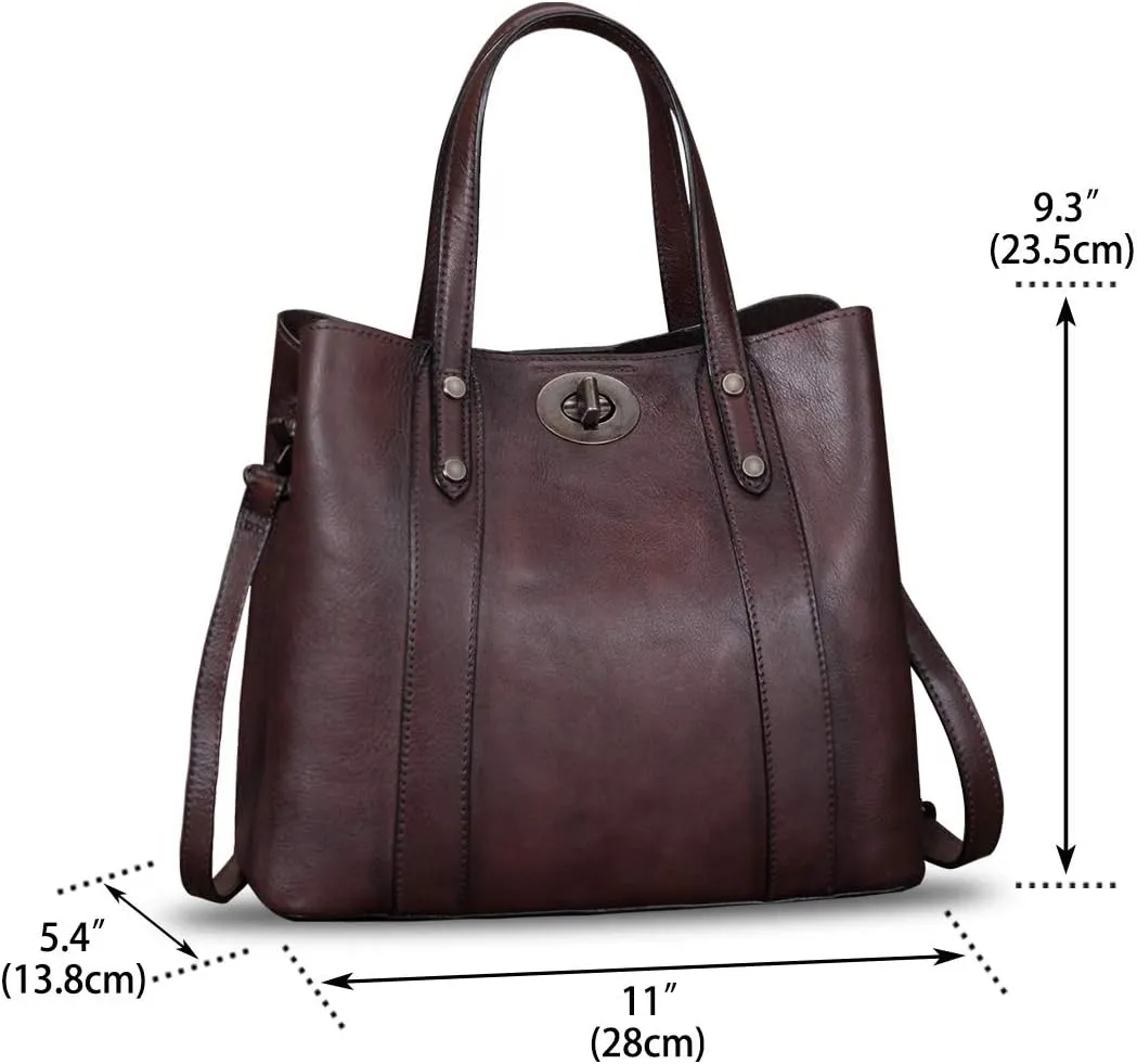 Genuine Leather Handbags for Women Satchel Purses Vintage Handmade Shoulder Bag Cowhide Top Handle Handbag Totes