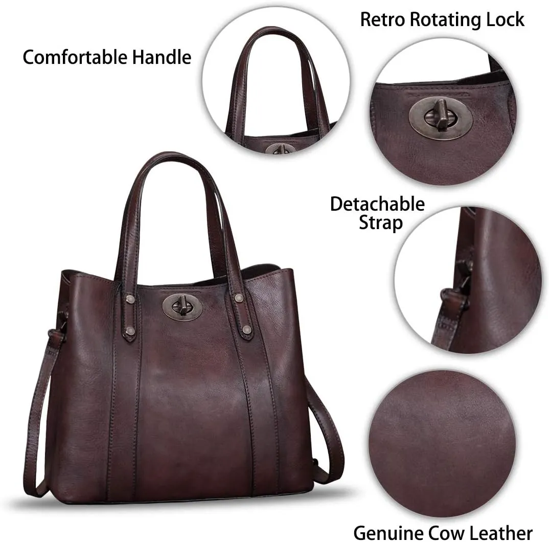 Genuine Leather Handbags for Women Satchel Purses Vintage Handmade Shoulder Bag Cowhide Top Handle Handbag Totes