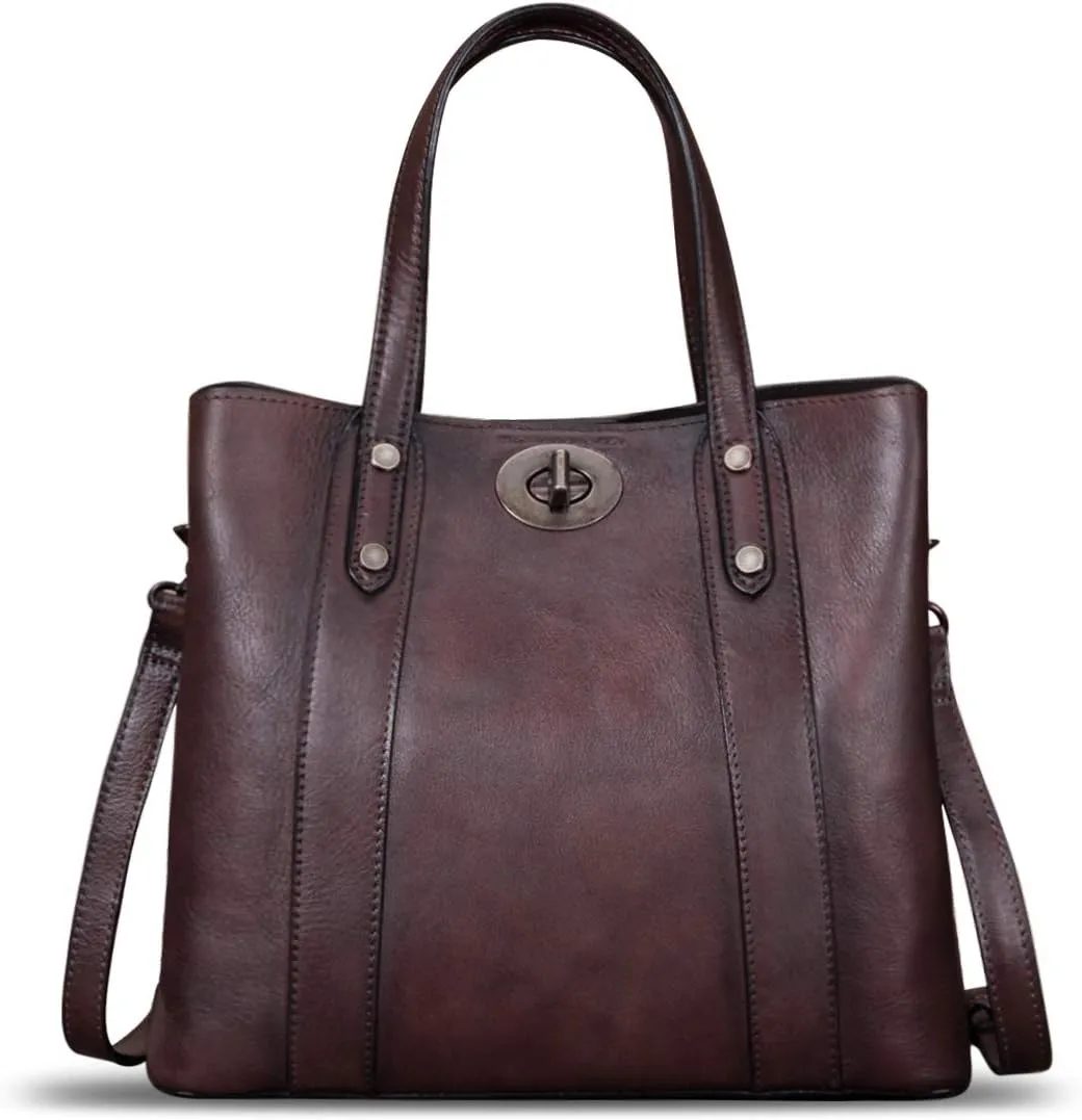Genuine Leather Handbags for Women Satchel Purses Vintage Handmade Shoulder Bag Cowhide Top Handle Handbag Totes