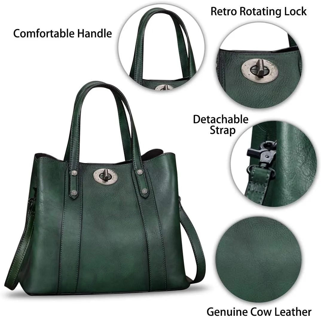 Genuine Leather Handbags for Women Satchel Purses Vintage Handmade Shoulder Bag Cowhide Top Handle Handbag Totes