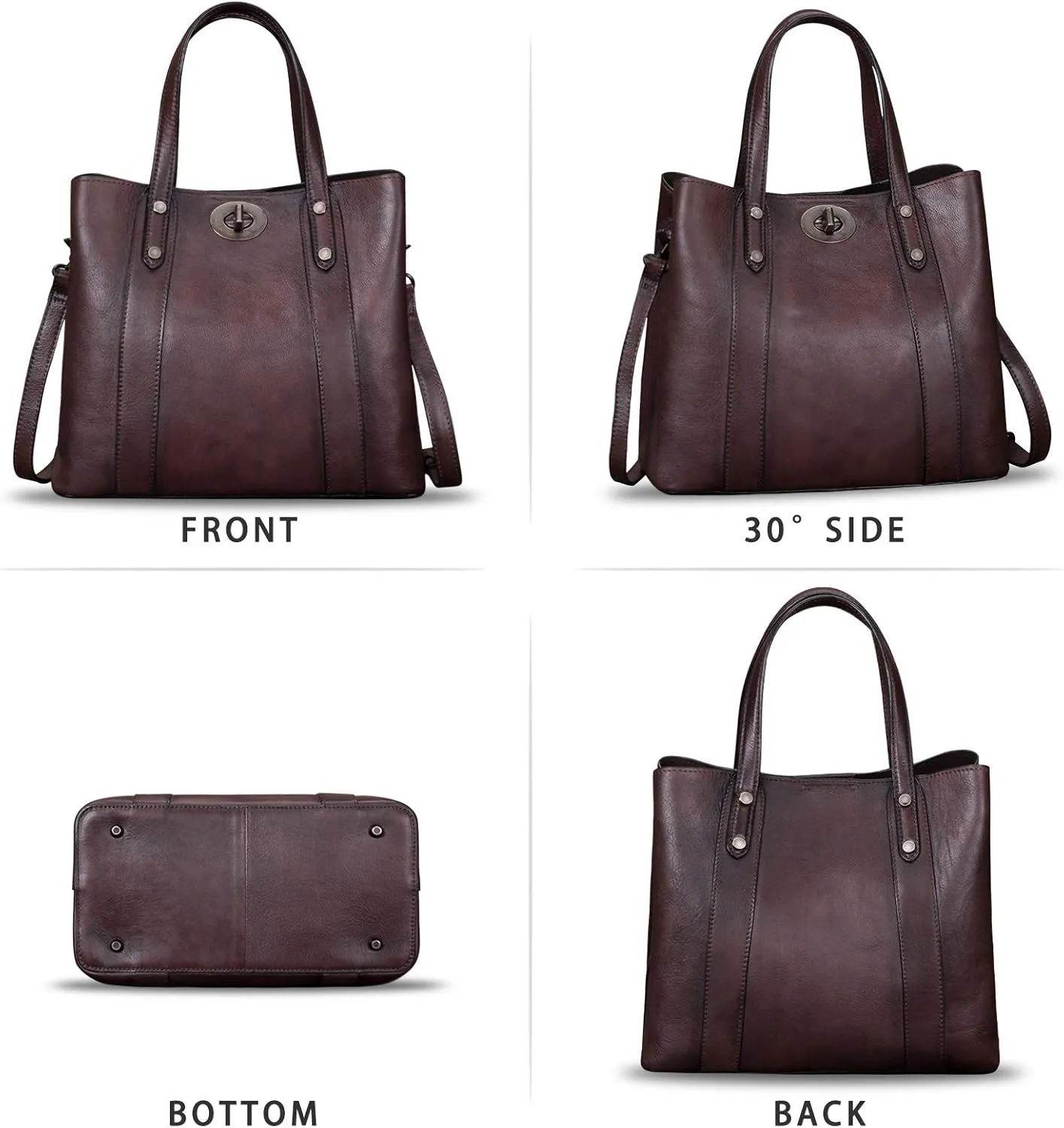 Genuine Leather Handbags for Women Satchel Purses Vintage Handmade Shoulder Bag Cowhide Top Handle Handbag Totes