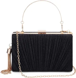 Gets Tassel Womens Evening Handbag Small Pleated Clutch Purses for Formal Wedding Bag Party Purse with Top Handle and Chain