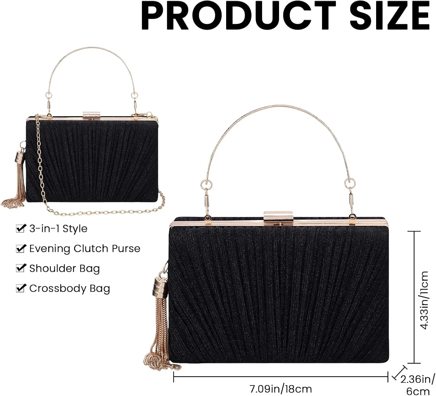 Gets Tassel Womens Evening Handbag Small Pleated Clutch Purses for Formal Wedding Bag Party Purse with Top Handle and Chain