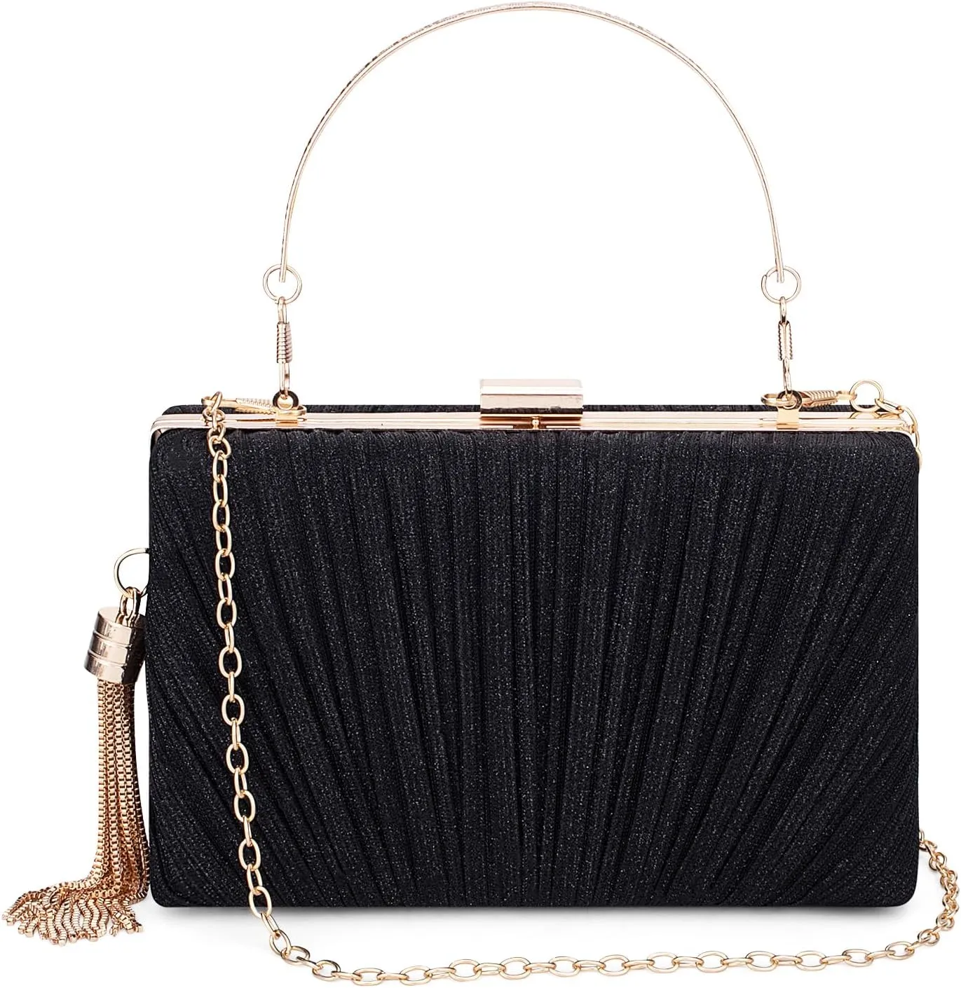 Gets Tassel Womens Evening Handbag Small Pleated Clutch Purses for Formal Wedding Bag Party Purse with Top Handle and Chain