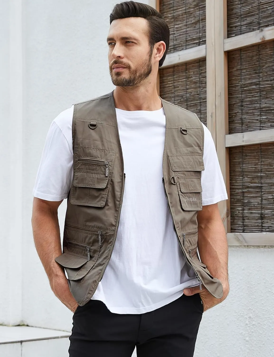 Gihuo Men's Fishing Vest Utility Safari Travel Vest with Pockets Outdoor Work Photo Cargo Fly Summer Vest