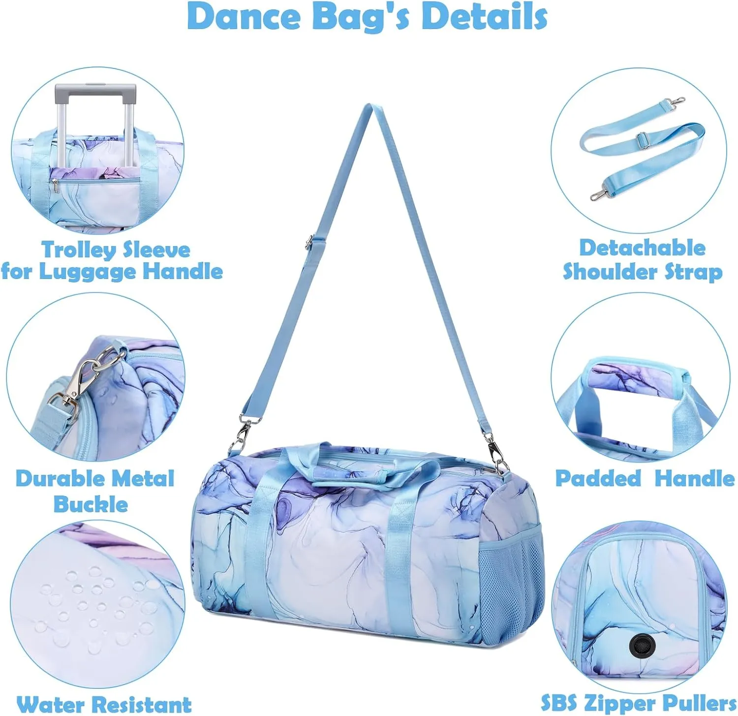 Girls Dance Duffle Gym Sports Ballet Bag with Shoe Compartments, Girls Overnight Weekender Carry On Travel