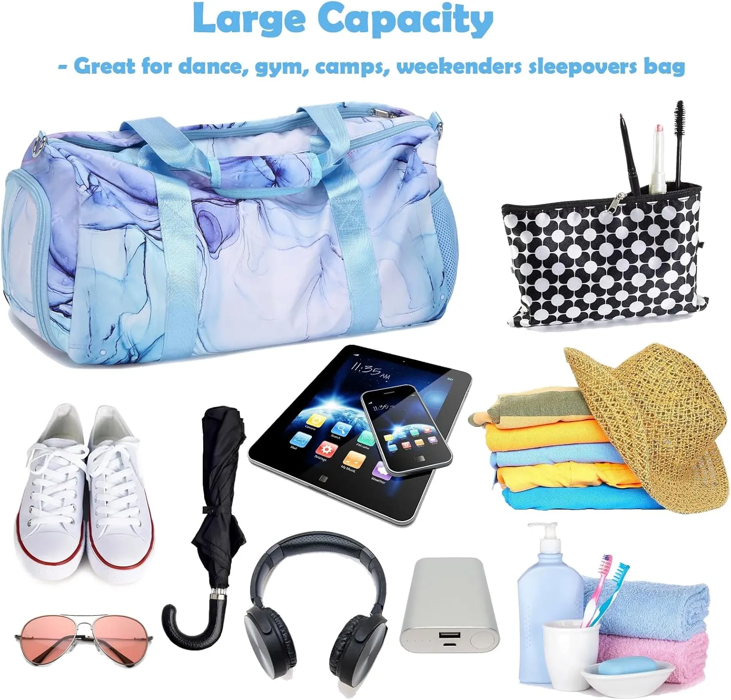 Girls Dance Duffle Gym Sports Ballet Bag with Shoe Compartments, Girls Overnight Weekender Carry On Travel