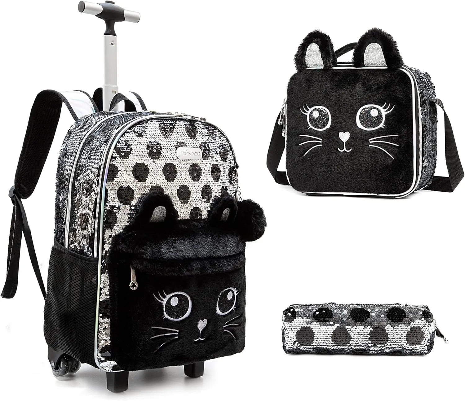 Girls Wheeled Carry On Backpack Backpack with Wheels Girls Backpack with Lunch Box Set Kids Suitcase for Girls Trolley School Bag for Girls Cute Kids Elementary Rolling Backpacks with Wheels