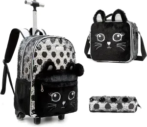 Girls Wheeled Carry On Backpack Backpack with Wheels Girls Backpack with Lunch Box Set Kids Suitcase for Girls Trolley School Bag for Girls Cute Kids Elementary Rolling Backpacks with Wheels