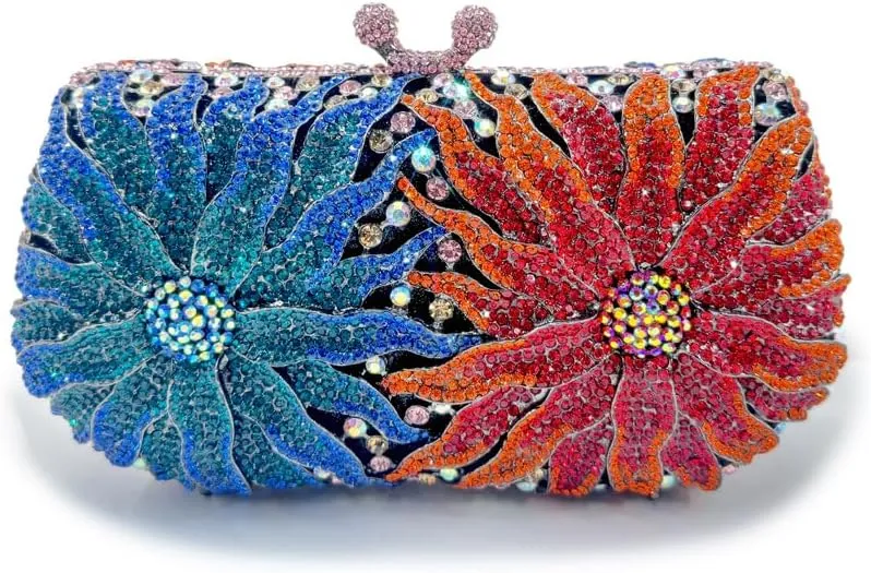 Glitter Women Rhinestone Flower Clutch Purse Diamonds Evening Bag Crystal Wedding Clutch Handbag for Prom Cocktail