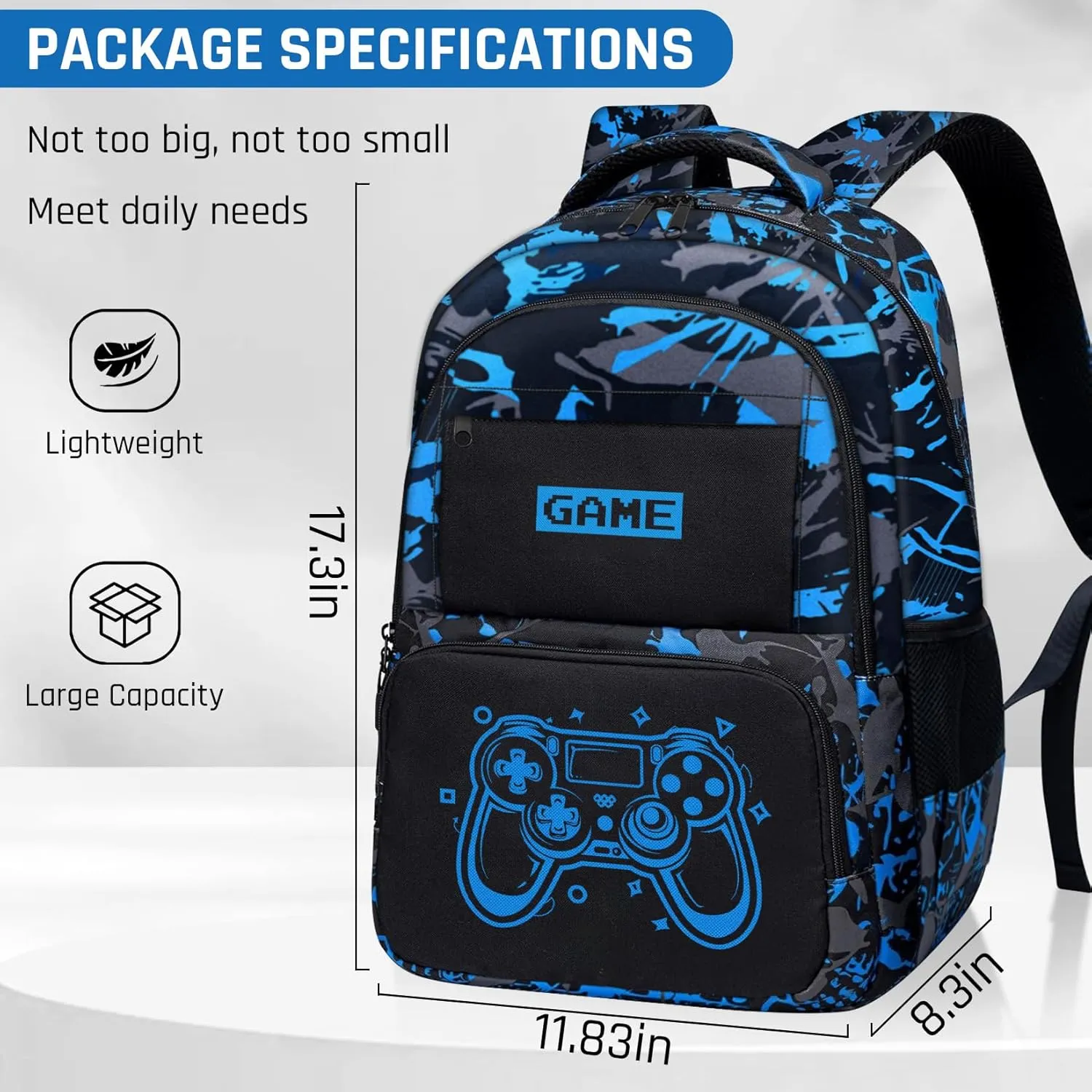 Glow in The Dark Backpack for Boys - Game Boys Backpack for Kids Children Teens Elementary Middle School - 17″ Gamer Bookbag Travel Back Pack for Age 6-18