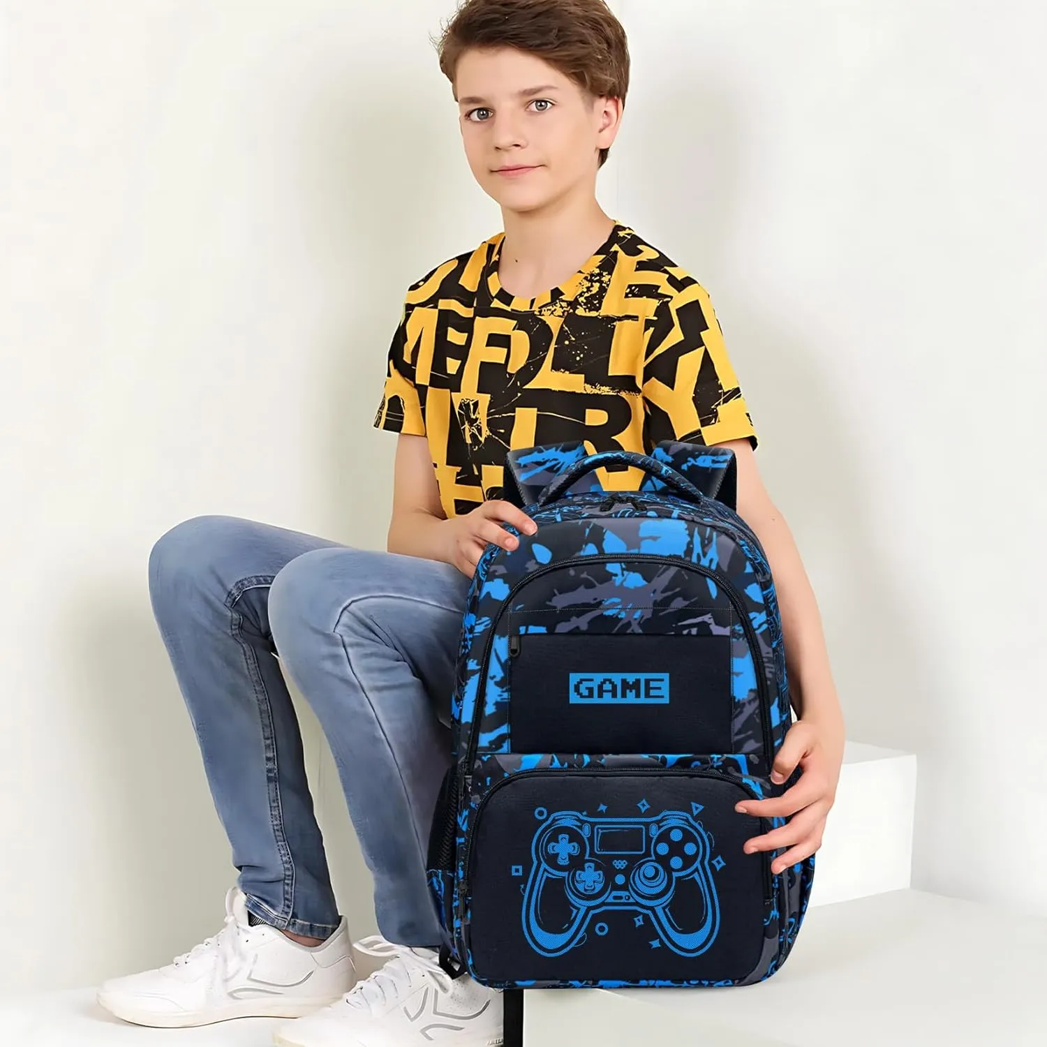 Glow in The Dark Backpack for Boys - Game Boys Backpack for Kids Children Teens Elementary Middle School - 17″ Gamer Bookbag Travel Back Pack for Age 6-18