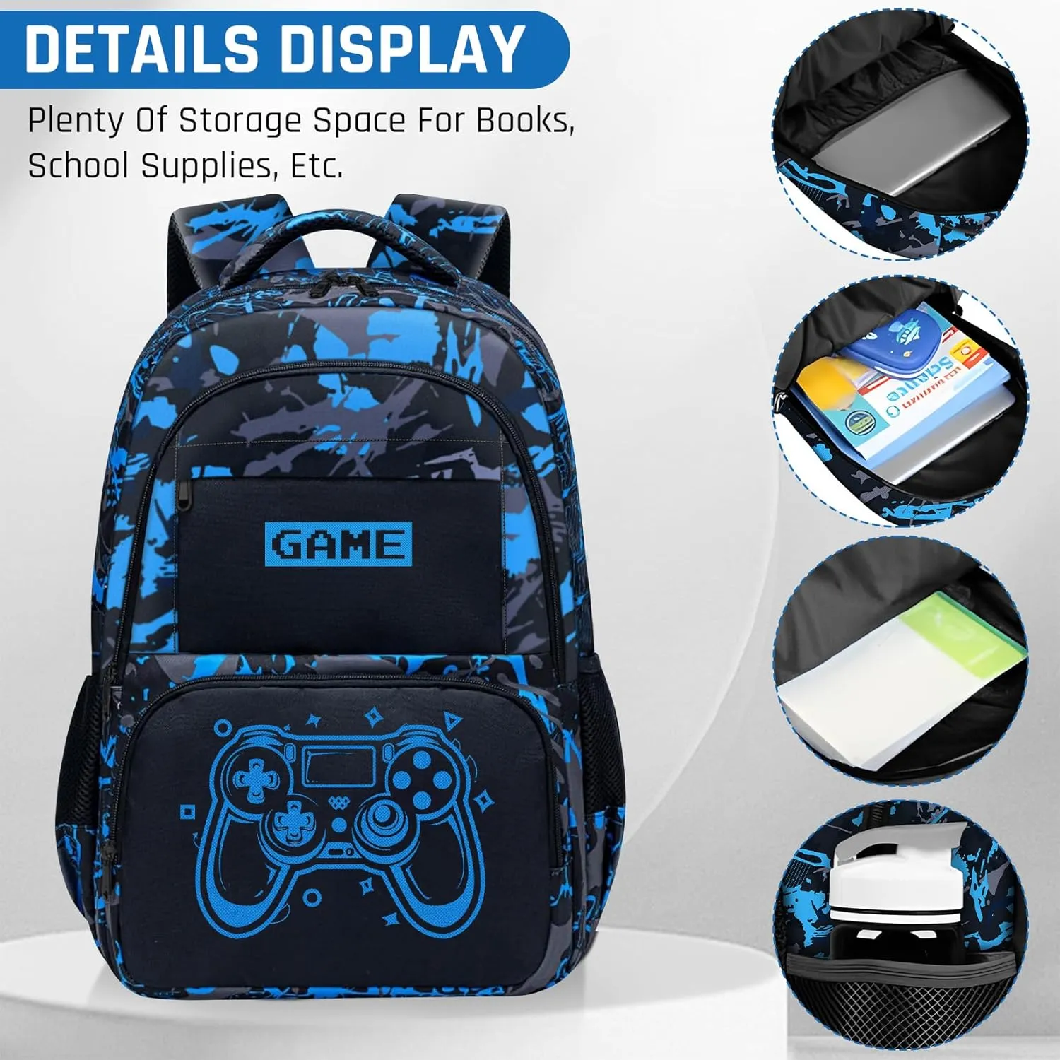 Glow in The Dark Backpack for Boys - Game Boys Backpack for Kids Children Teens Elementary Middle School - 17″ Gamer Bookbag Travel Back Pack for Age 6-18