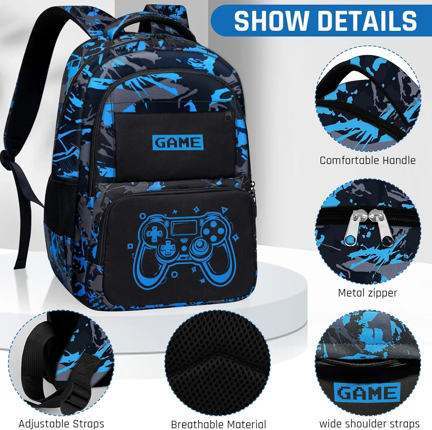 Glow in The Dark Backpack for Boys - Game Boys Backpack for Kids Children Teens Elementary Middle School - 17″ Gamer Bookbag Travel Back Pack for Age 6-18