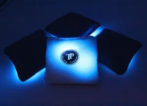 Glow Throw Light Up Cornhole Bags with LEDs - Regulation Size & Weight for Competition - Set 4 Dual Sided (Stick & Slick) Bean Bags, Backyard Fun for Family & Friends (Blue)