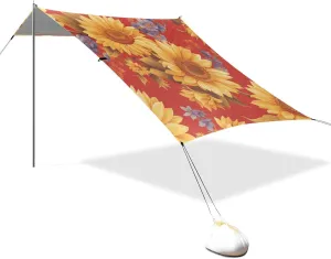 Glowing Sunflower Red Beach Tent UPF50  Easy Setup Large Sun Shade with Carrying Bag for Family Trips, Picnics & Camping