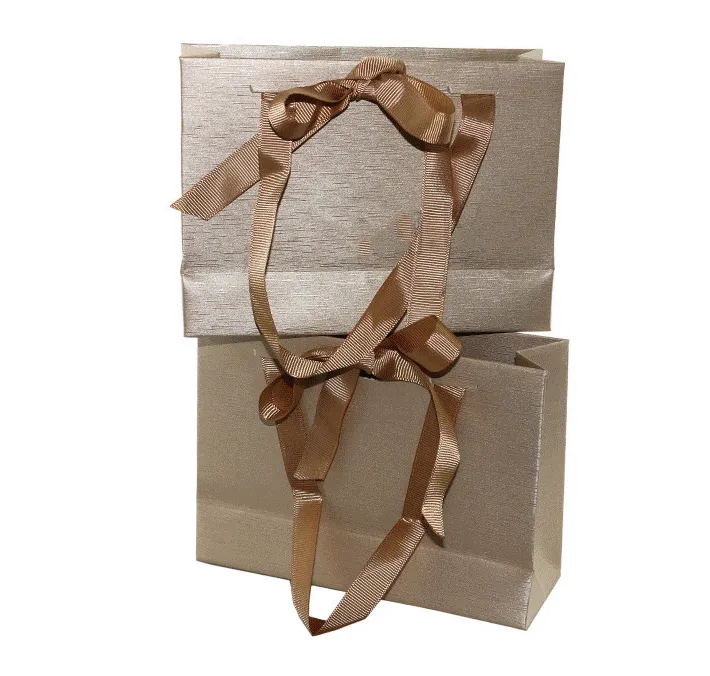 Golden Brown Shopping Bag with Ribbon (50 pcs Per Pack)
