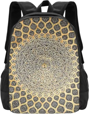 Golden Floral Moroccan Pattern Lightweight Packable Backpack Travel Casual Hiking Daypack Foldable Backpack For Men Women