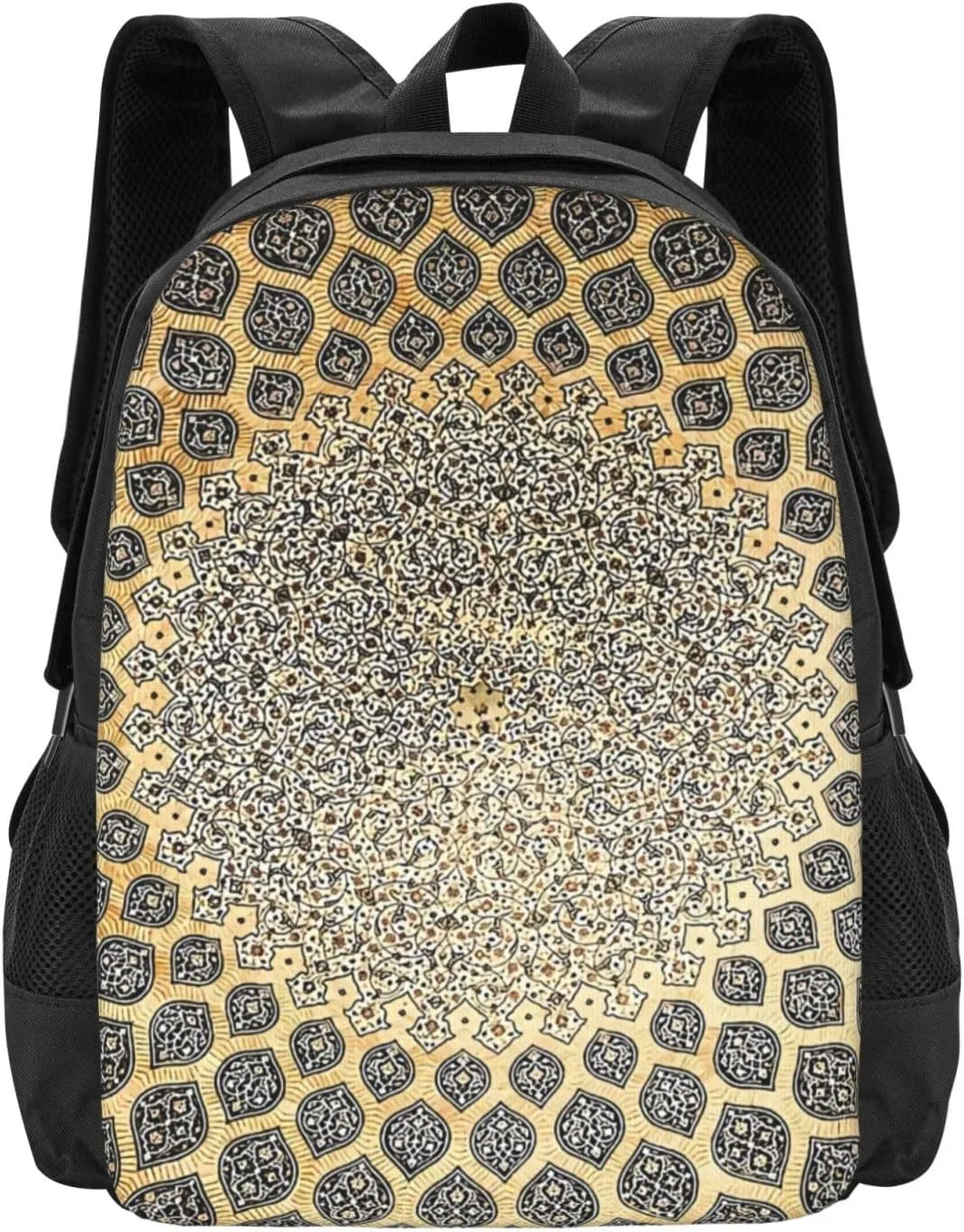 Golden Floral Moroccan Pattern Lightweight Packable Backpack Travel Casual Hiking Daypack Foldable Backpack For Men Women