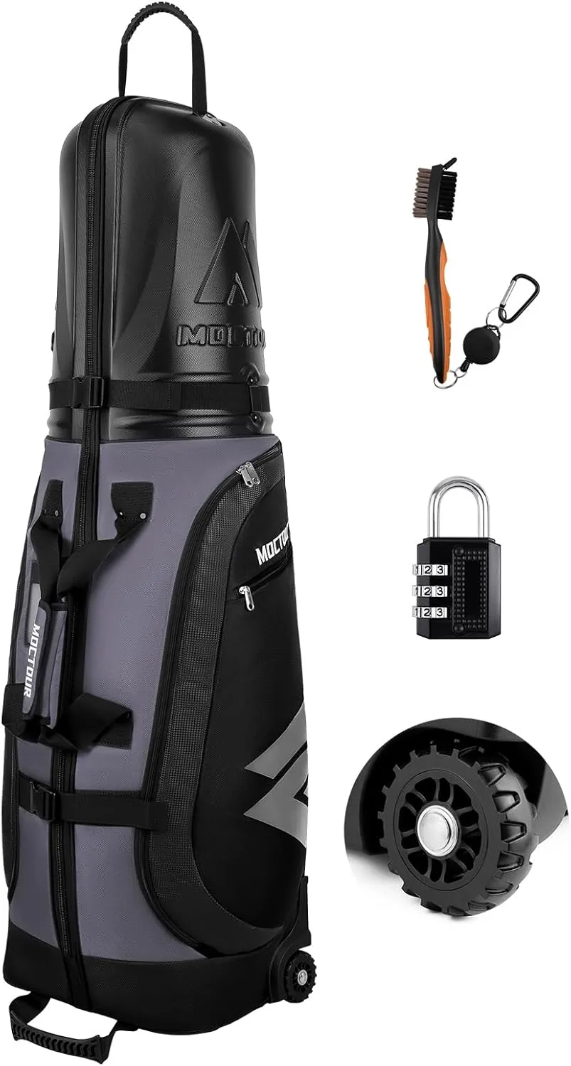 Golf Travel Bags for Airlines with Wheels & ABS Hard Case Top, Protect Your Clubs, Waterproof 1680D Oxford Fabric and Oversize Tank Wheels, Lightweight and Easy to Maneuver