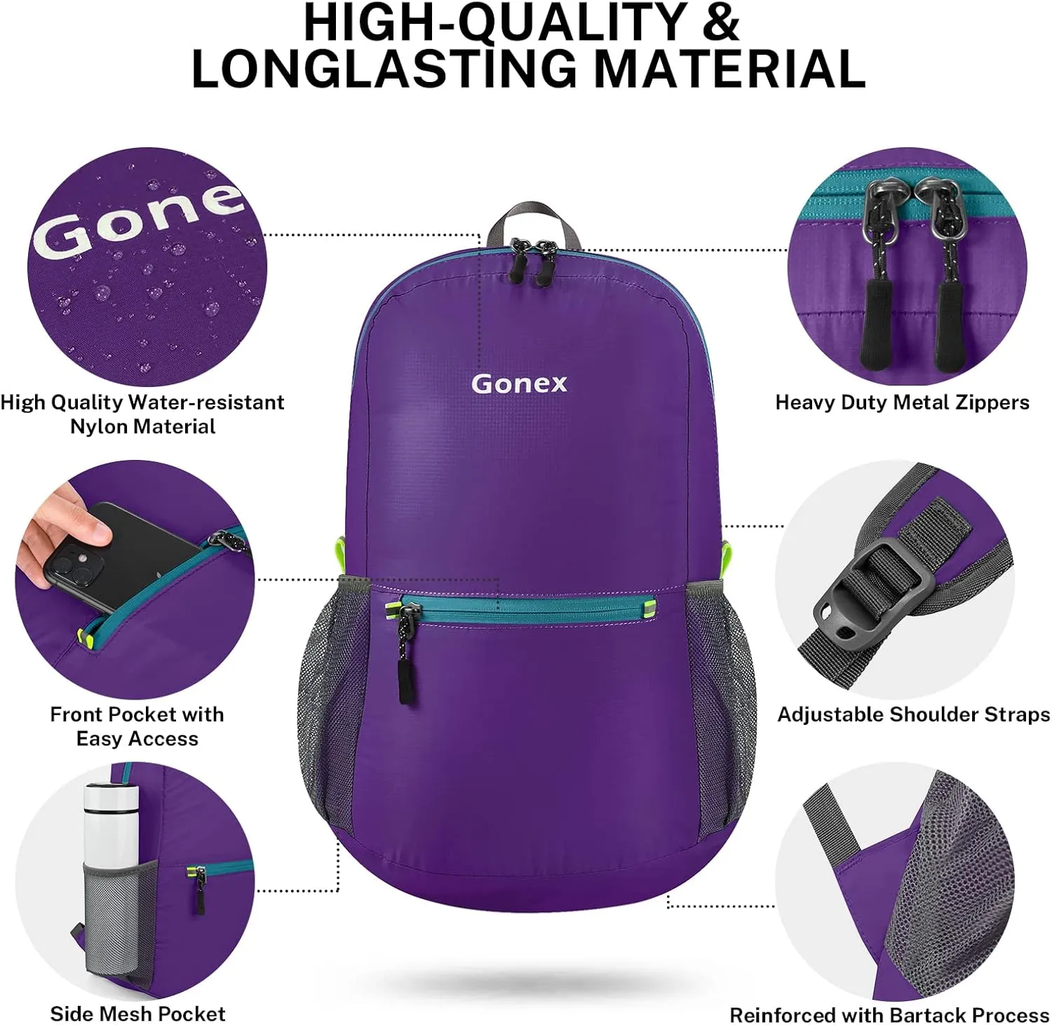 Gonex Ultra Lightweight Packable Backpack 20L Daypack Handy Foldable Camping Outdoor Travel Cycling Backpacking