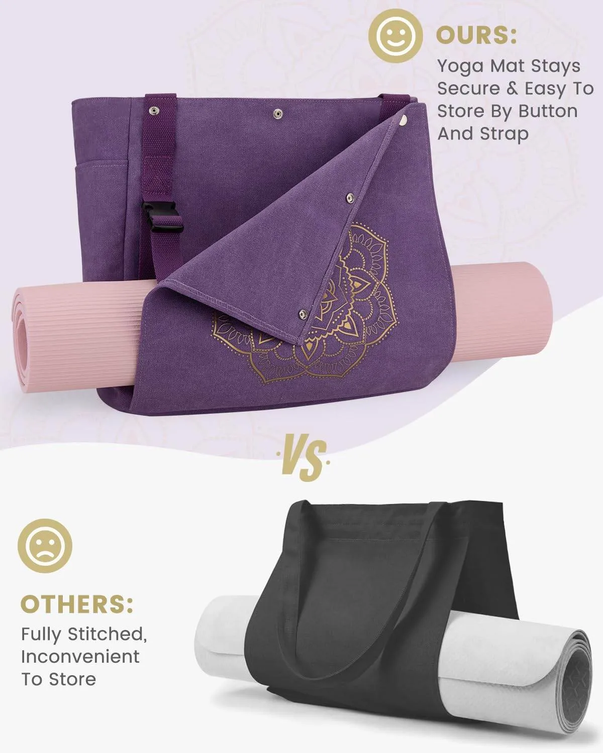 Gonex Yoga Mat Bag, Yoga Gym Bag Tote Bag with Multi Pockets For Women Men, Canvas Yoga Mat Carrier Take in Out Mat Easily For Pilates Travel Workout Office, Purple