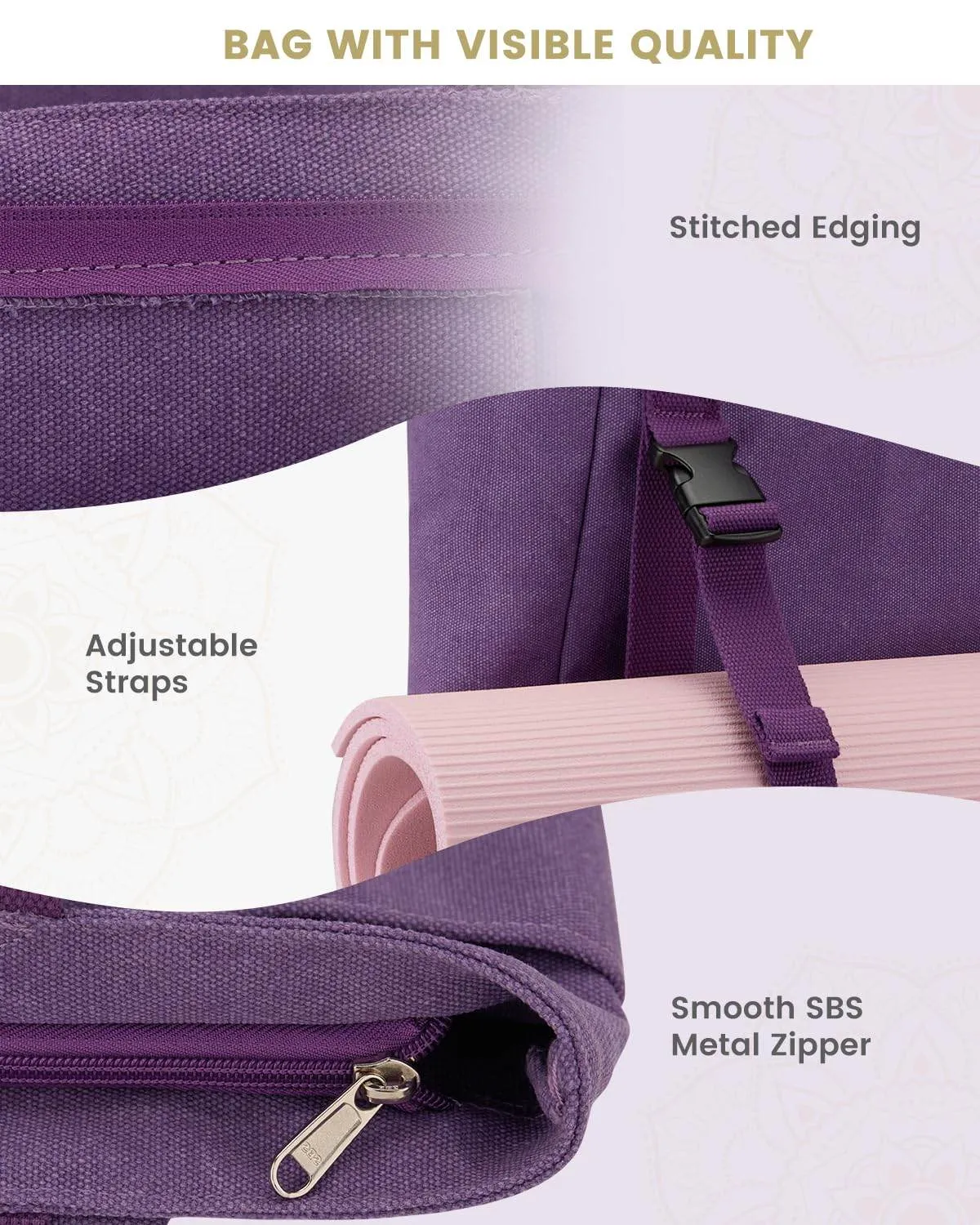 Gonex Yoga Mat Bag, Yoga Gym Bag Tote Bag with Multi Pockets For Women Men, Canvas Yoga Mat Carrier Take in Out Mat Easily For Pilates Travel Workout Office, Purple