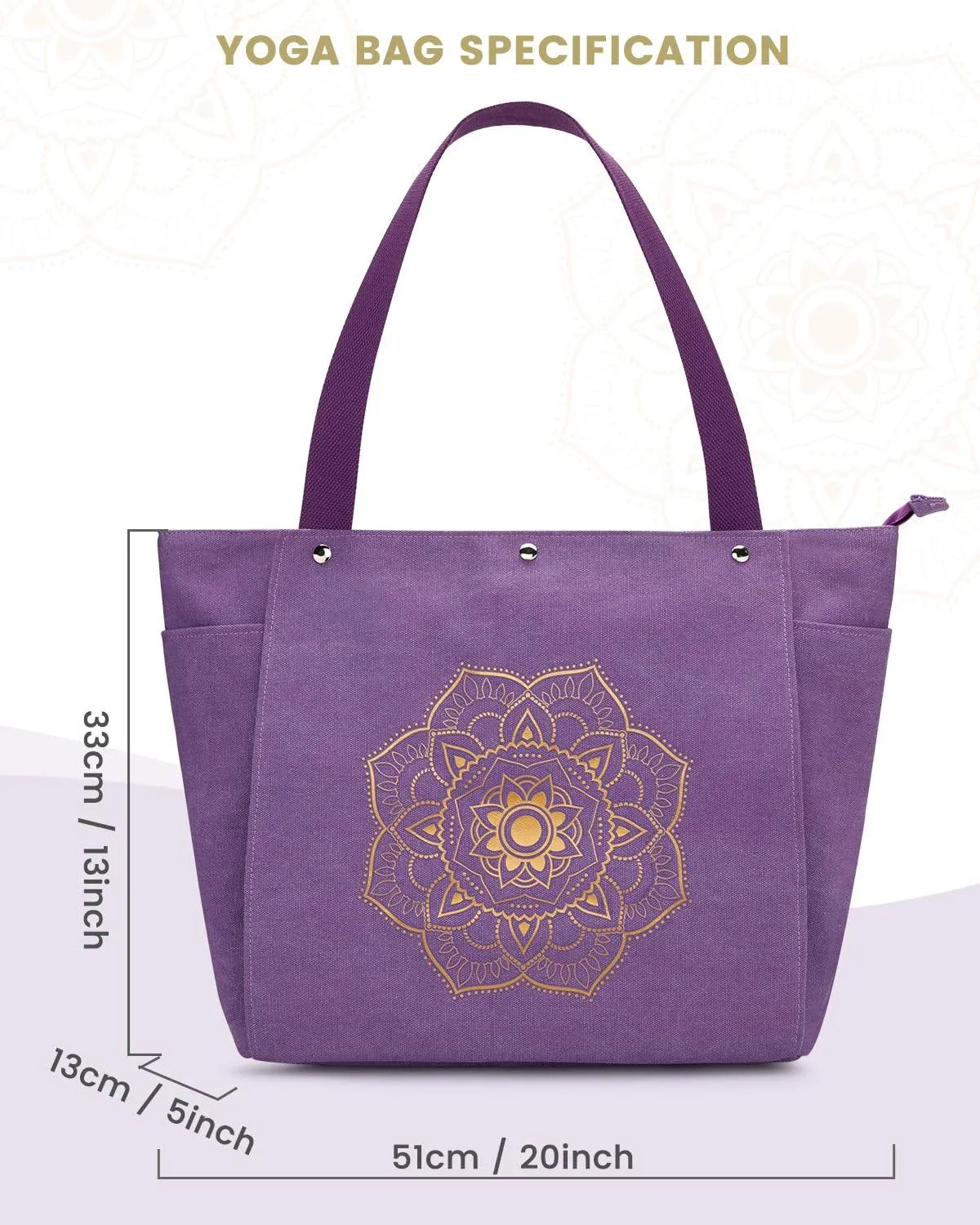 Gonex Yoga Mat Bag, Yoga Gym Bag Tote Bag with Multi Pockets For Women Men, Canvas Yoga Mat Carrier Take in Out Mat Easily For Pilates Travel Workout Office, Purple
