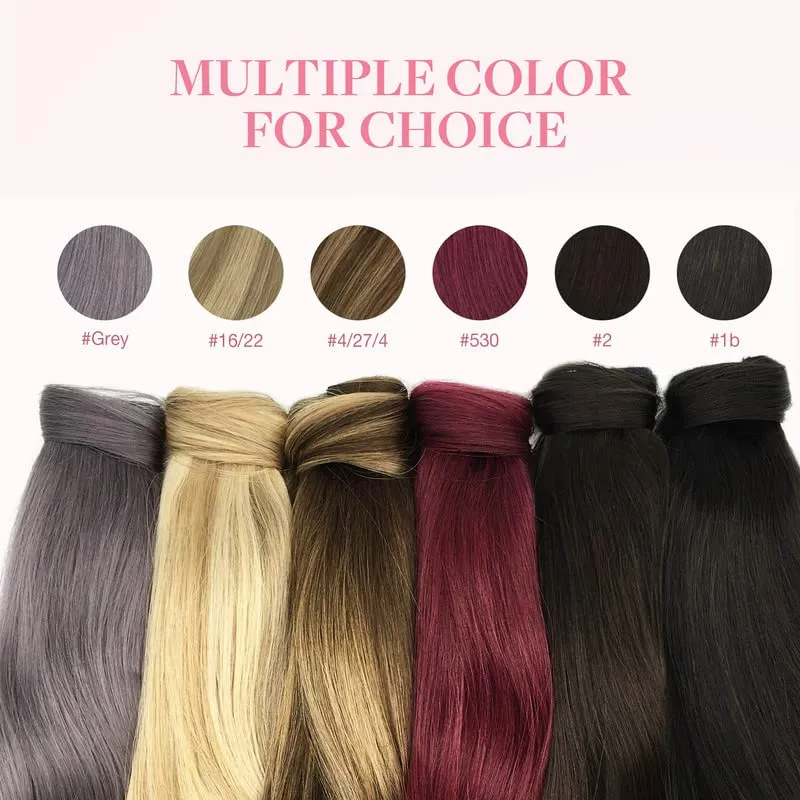 GOO GOO Ponytail Extension, Long Straight Wrap Around Clip in Handmade Real Human Hair for Women,Hair Piece Pony Tail Hair Extensions Hairpieces for Girls,Jet black#1, 75g 14inch