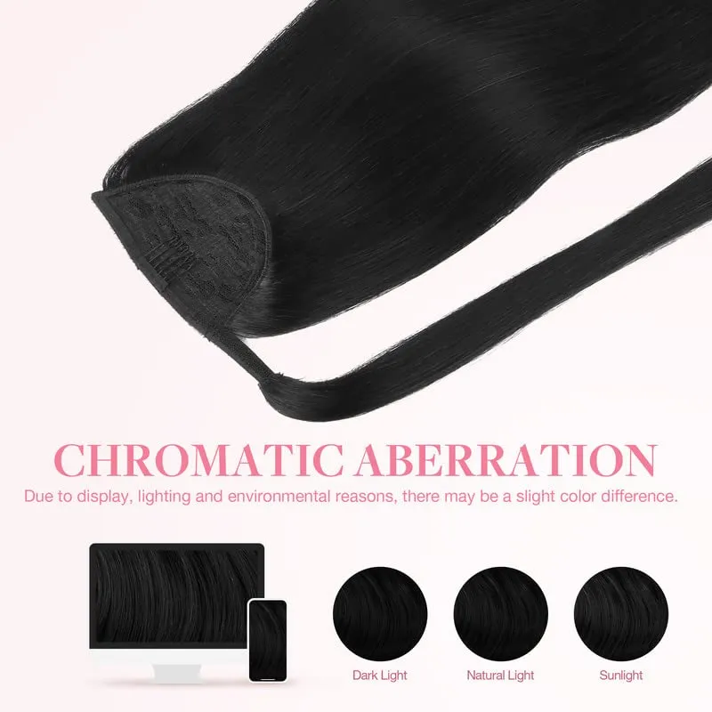 GOO GOO Ponytail Extension, Long Straight Wrap Around Clip in Handmade Real Human Hair for Women,Hair Piece Pony Tail Hair Extensions Hairpieces for Girls,Jet black#1, 75g 14inch
