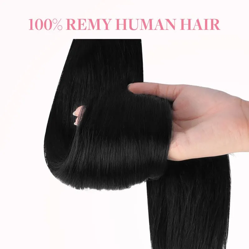 GOO GOO Ponytail Extension, Long Straight Wrap Around Clip in Handmade Real Human Hair for Women,Hair Piece Pony Tail Hair Extensions Hairpieces for Girls,Jet black#1, 75g 14inch