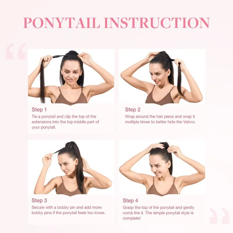 GOO GOO Ponytail Extension, Long Straight Wrap Around Clip in Handmade Real Human Hair for Women,Hair Piece Pony Tail Hair Extensions Hairpieces for Girls,Jet black#1, 75g 14inch