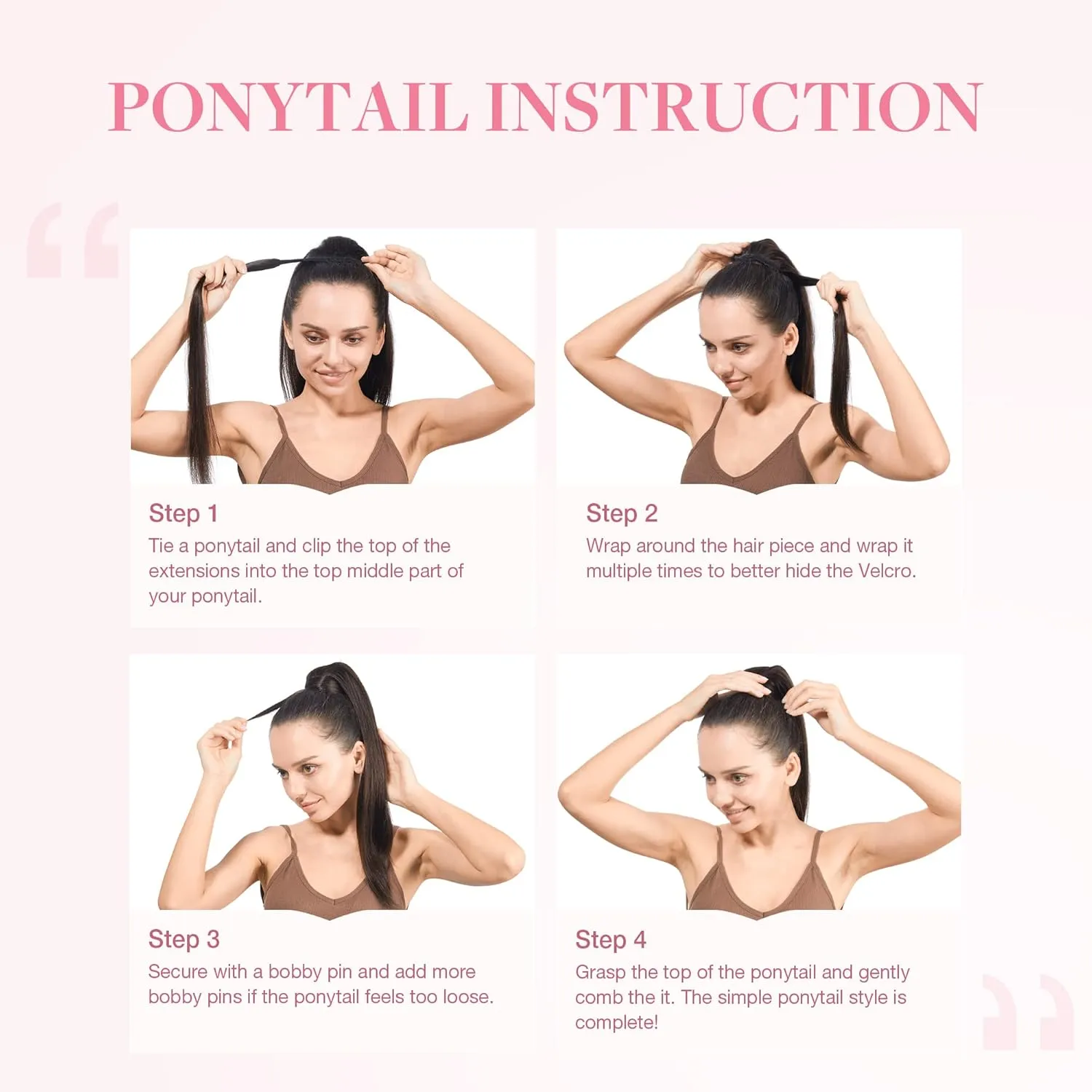 GOO GOO Ponytail Extension, Long Straight Wrap Around Clip in Handmade Real Human Hair for Women,Hair Piece Pony Tail Hair Extensions Hairpieces for Girls,Natural Black #1B, 80g 16inch