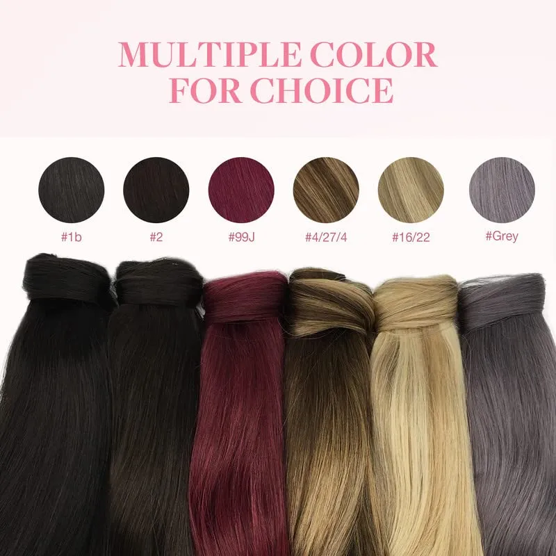 GOO GOO Ponytail Extension, Long Straight Wrap Around Clip in Handmade Real Human Hair for Women,Hair Piece Pony Tail Hair Extensions Hairpieces for Girls,Walnut Brown to Ash Brown and Bleach Blonde#3/8/613, 80g 16inch