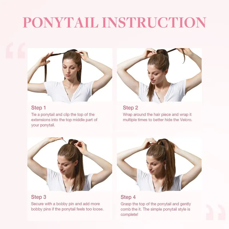 GOO GOO Ponytail Extension, Long Straight Wrap Around Clip in Handmade Real Human Hair for Women,Hair Piece Pony Tail Hair Extensions Hairpieces for Girls,Walnut Brown to Ash Brown and Bleach Blonde#3/8/613, 80g 16inch