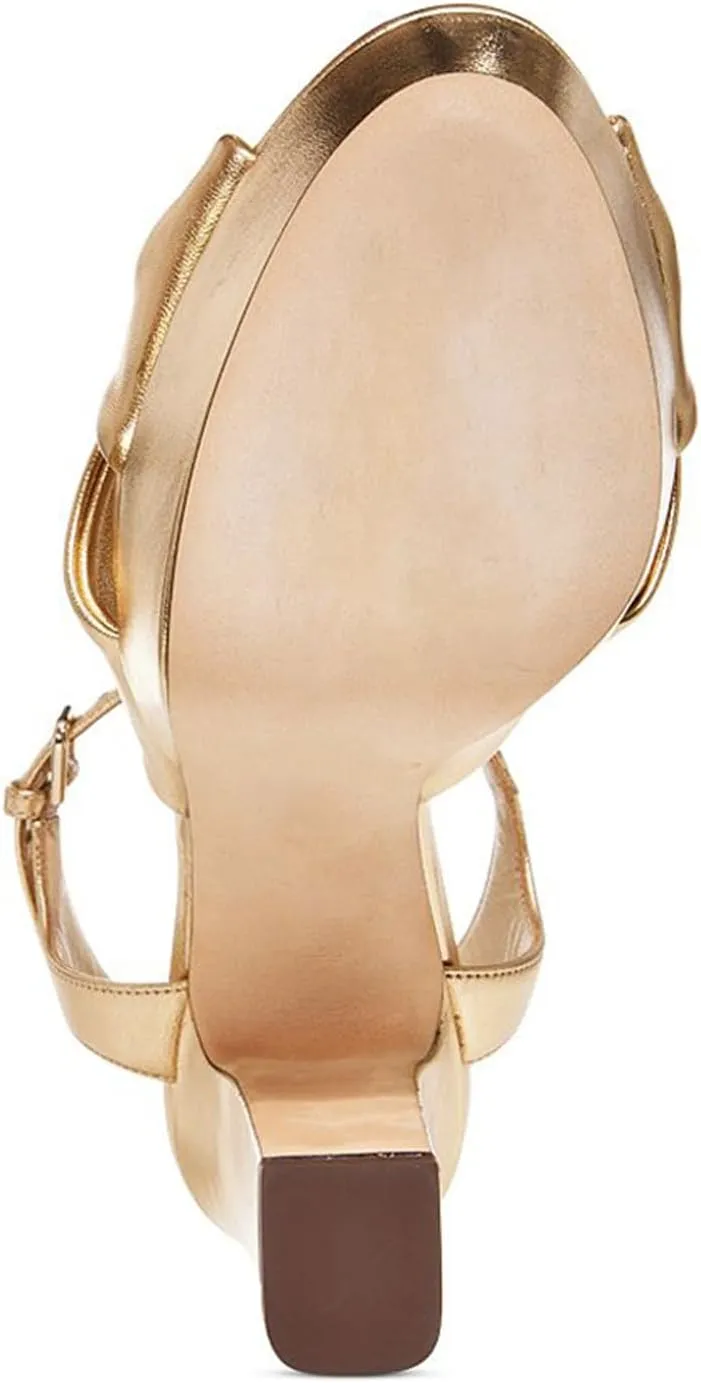 Goolita Bow Metallic Platform Heels for Women, Chunky Buckle Ankle Strap Heeled Sandals Sexy Peep Toe Wedding Bridal Shoes