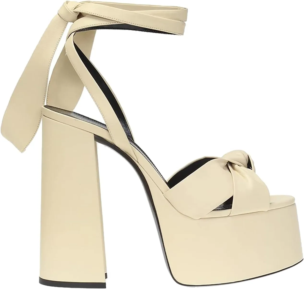 Goolita Metallic Lace Up Chunky Heel Platform Heels For Women Open Toe Slingback Ankle Strap Heeled Sandals Bow Sexy Fashion Evening Party Shoes