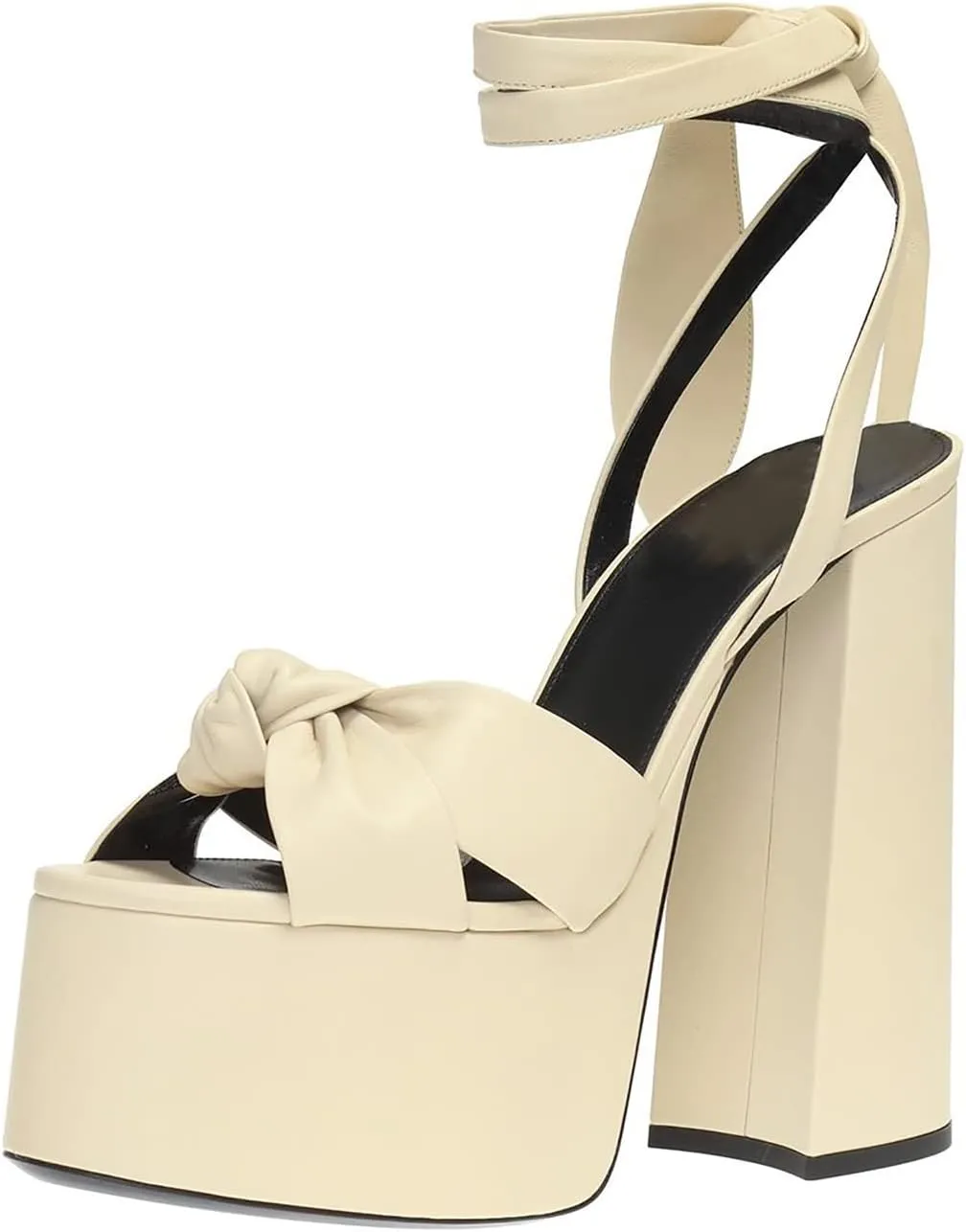 Goolita Metallic Lace Up Chunky Heel Platform Heels For Women Open Toe Slingback Ankle Strap Heeled Sandals Bow Sexy Fashion Evening Party Shoes