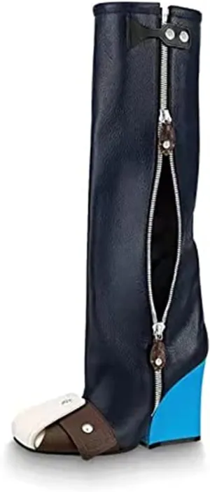 Goolita Women's Wedge Heel Knee High Boots Square Toe Side Zipper Metallic Rivet Comfortable Dress Boots