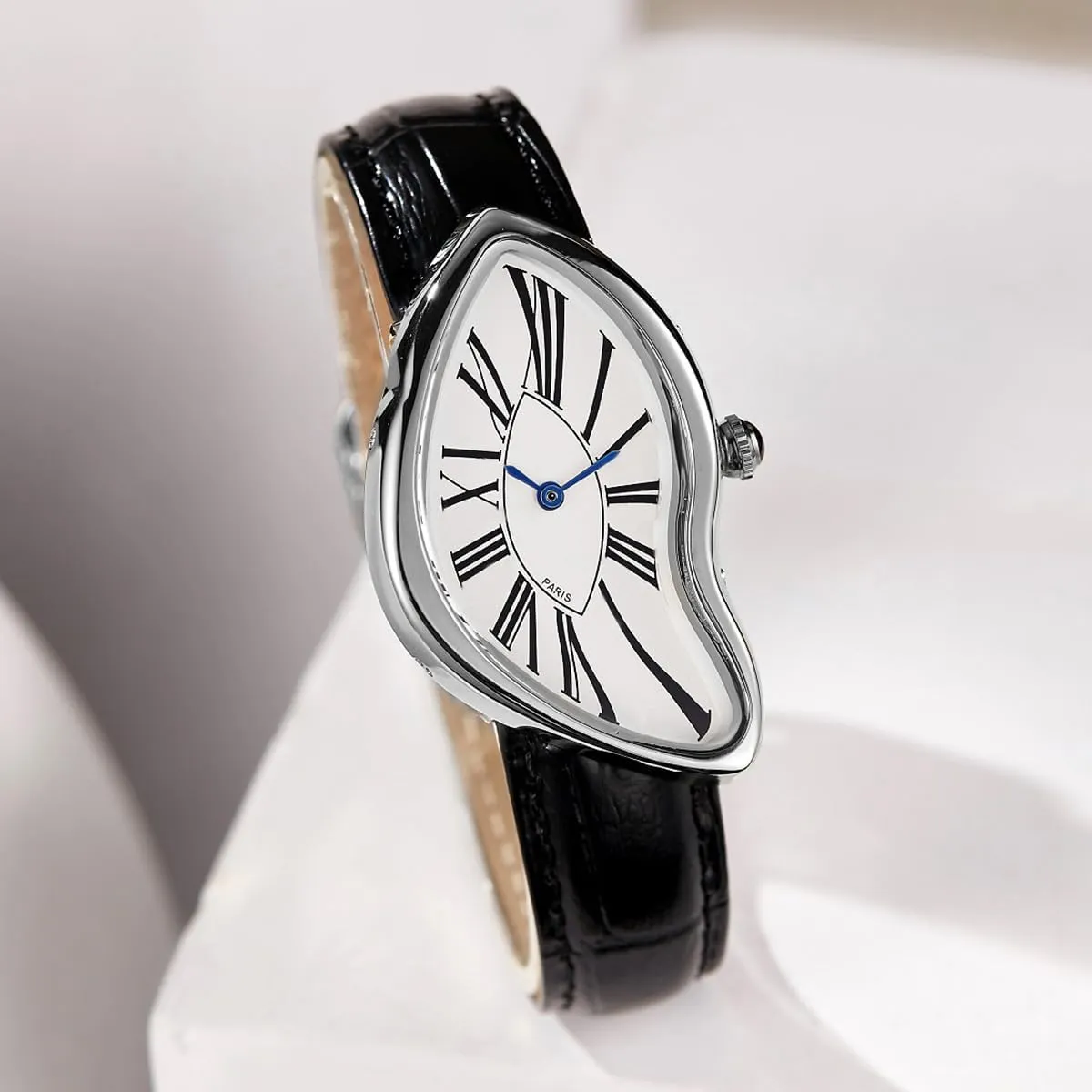 Gosasa Creative Melting Luxury Unisex Watch Stylish Analog Quartz Wristwatch with Genuine Leather Strap, Roman Numeral Dial, Waterproof, Business Casual Dress Watch
