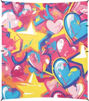 Graffiti Art Hearts Stars Sweet Beach Tent & Canopy UPF50  Protection Easy Setup Large Sun Shelter with Sand Shovel for Camping, Picnics, Backyard