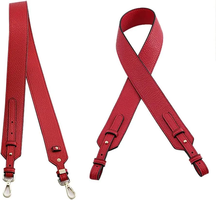 Grain Leather Purse Strap Adjustable Crossbody Replacement Straps for Handbags Monk Head Screws Detachable Gold Clasps Short Red